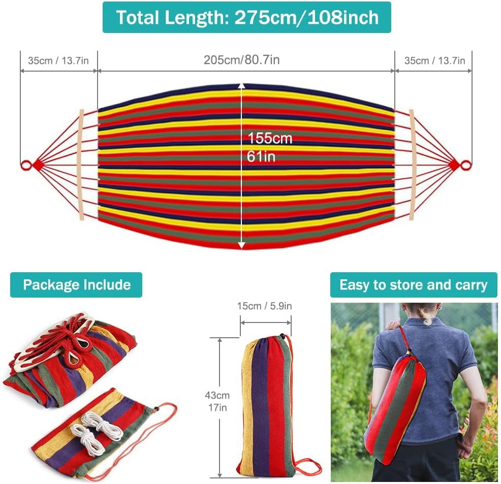 MOSFiATA 550lb Single Camping Hammock, Upgraded and Thickened 320G Durable Canvas Fabric with Two Anti Roll Balance Beam and Sturdy Metal Knot Tree Straps for Backpacking, Travel, Beach, Backyard etc.