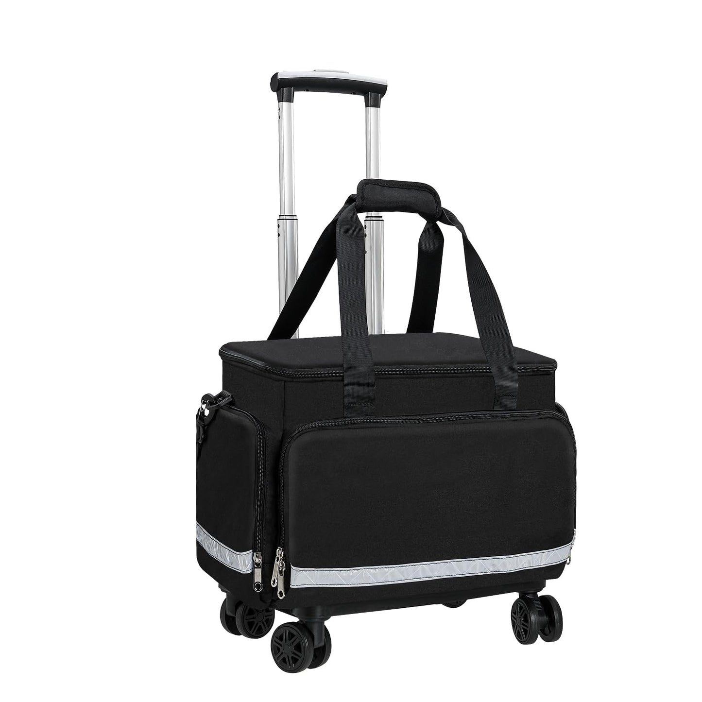 Gatycallaty Medical Trolley Bag with Wheels EMT EMS First Responder Nurse Home Health Bag Homecare Physician Traveling Field Trips Camping Hiking Scout Troop with Compartments Removable (Black)