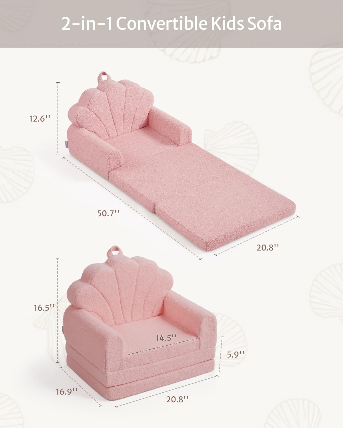 Blissful Diary Kids Couch, 2-in-1 Soft Toddler Couch Fold Out, Toddler Chair Comfy, Convertible Sofa to Lounger, Kids Furniture for Playroom, Gift for Birthday, Children's Day, Pink Shell