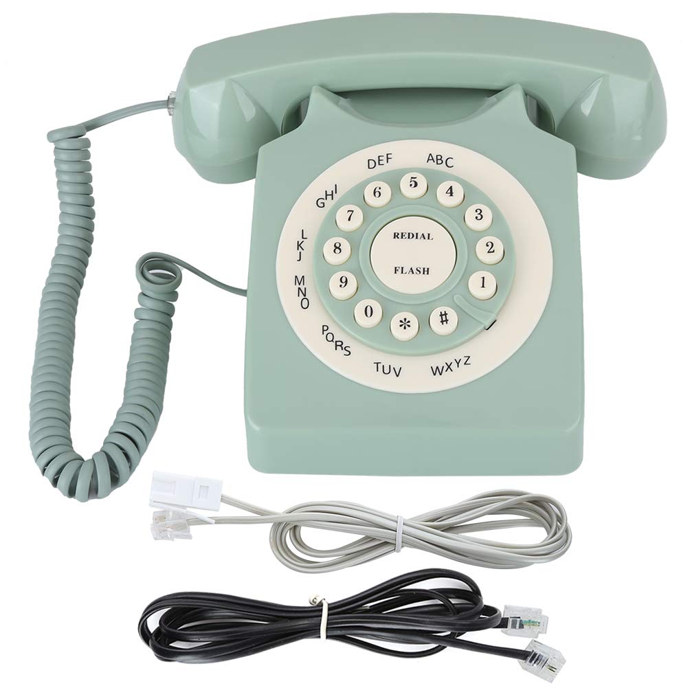 ASHATA Antique Phone, European Style Vintage Telephone Retro Landline Telephones, Large Clear Button and High Definition Call, Number Storage Function, Light Green