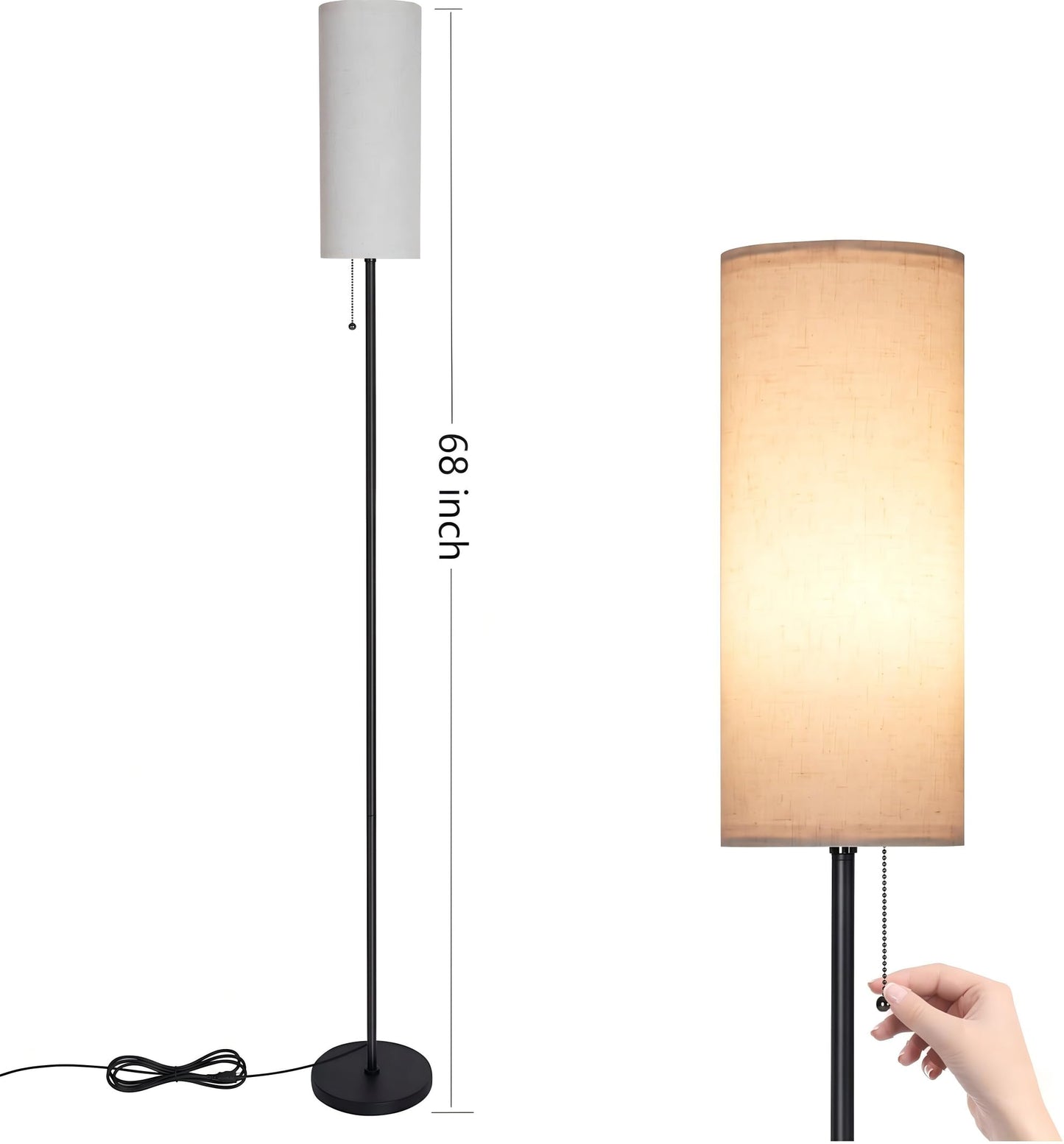 IPARTS EXPERT Floor Lamp for Living Room, 68" Tall Lampshade W/Pull Wire