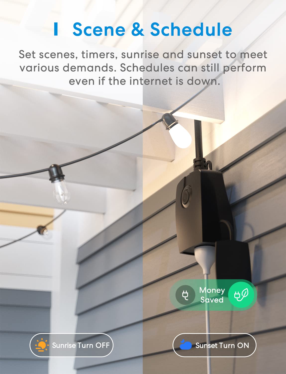 meross Smart Dimmer Plug, Outdoor Smart Plug WiFi Works with Apple HomeKit, Alexa, Google Home, IP44 Waterproof Outdoor Dimmer for String Lights, Routine Offline Control, Sunset & Sunrise