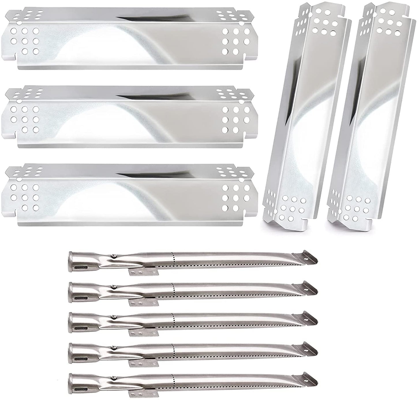 Replacement Parts for Nexgrill 720-0888A 720-0888 BBQ Grills, 5-Pack Stainless Steel BBQ Heat Shields/Heat Plates & BBQ Burners for Nexgrill 720-0882S 720-0888N Gas Barbecue Grills