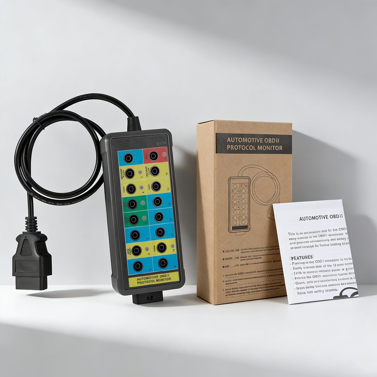 OBD2 Breakout Box Powerful OBDII Protocol Detector Communication/Power/Ground Detection Breakout Box 16-Pin CAN Breakout Box Automotive with OBD2 Scanner Connector, 4mm Banana Jack, 35-inch Cable
