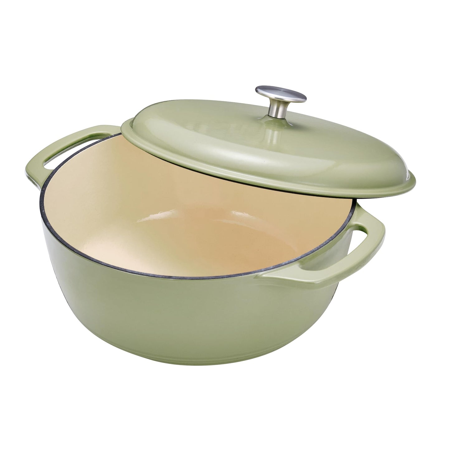 Amazon Basics Cast Iron Dutch Oven Pot with Lid, Enameled, Dual Handles, Round, Heavy-Duty, Medium, 6-Quart, Olive