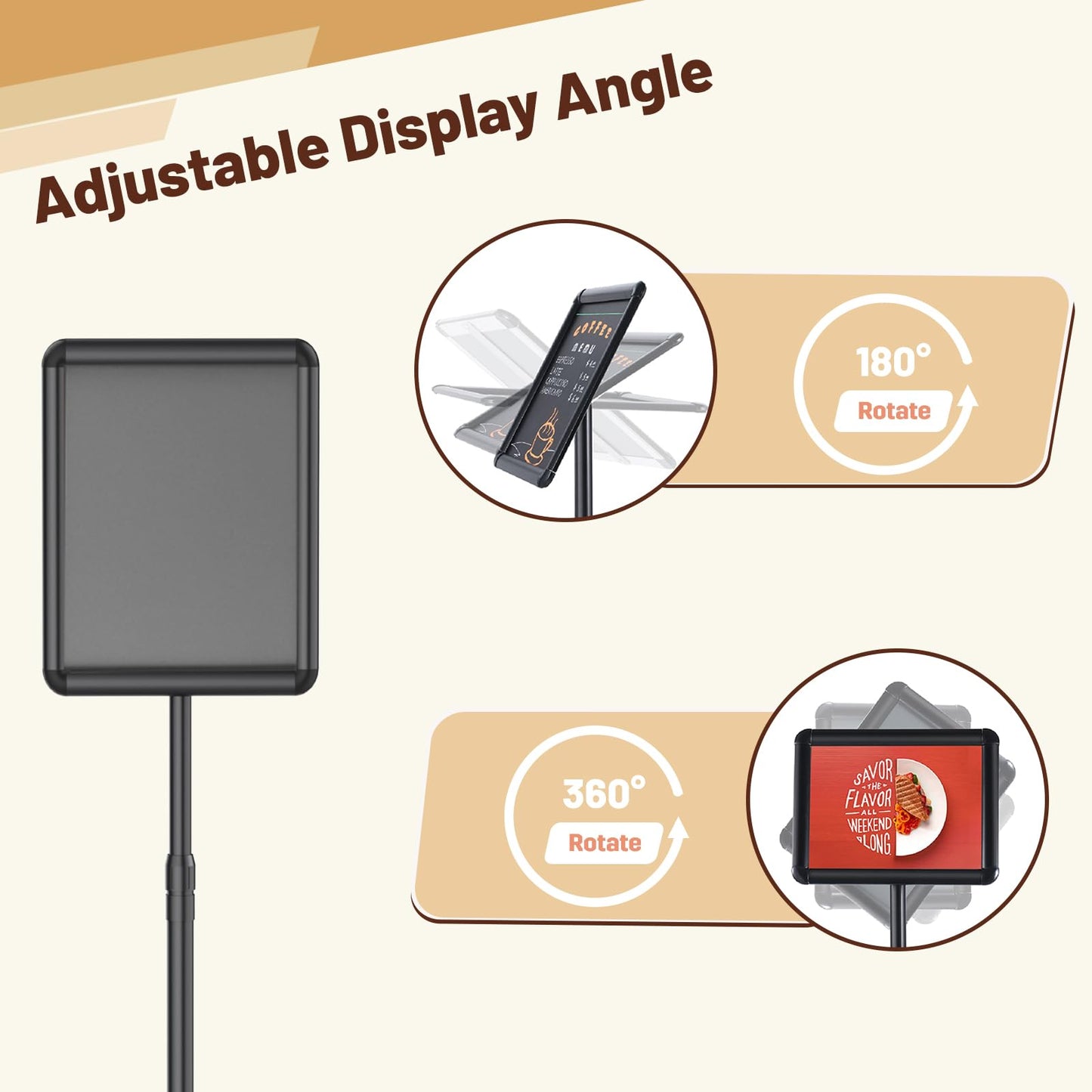 Newzueby Pedestal Floor Stand Sign Holder for 8.5*11 inches Poster or chalk board, Snap open frame,360° Rotation,Outdoor Indoor Standing Display Sign Holders for commerical, directional use, Black