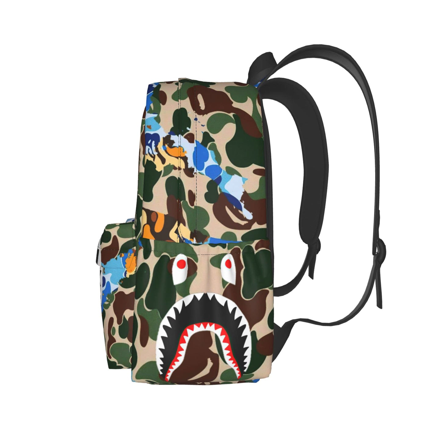 Vkaxopt Backpack Shark Teeth Camo Backpacks Travel Laptop Daypack Big Capacity Bookbag Fashion Durable for Men and Women, Blue Shark Camo, One Size, Fashion