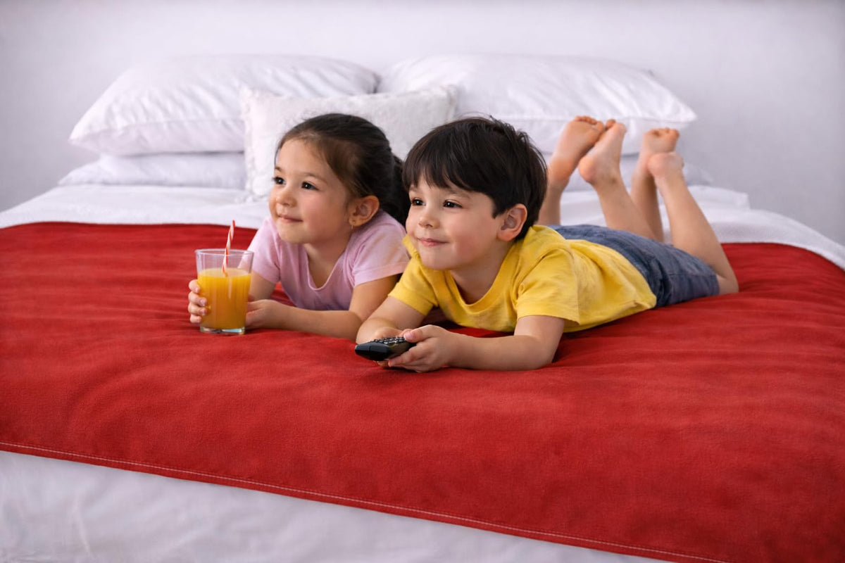 The Original Good Time Waterproof Blanket -Red/Gray 100% Leakproof Discreet Furniture Protection for Messy Moments, Pets and Spills -Cozy Soft Machine Washable Fleece -MidSize 60x40