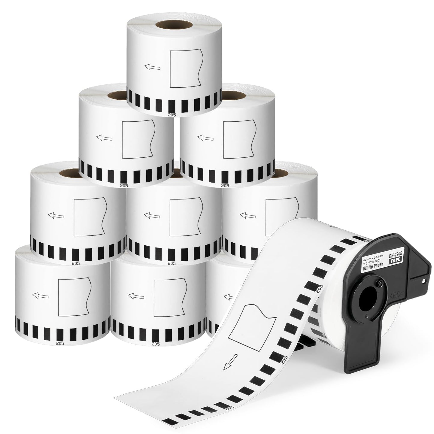 10 Rolls DK2205 Compatible for Brother DK-2205 Continuous Paper Labels 2-3/7" x 100'(62mm x 30.48m), for Brothe Label Printers QL-1100nwb 800 810W 820 820NWB 700 500 570 600 (10 Rolls + 1 Fram)