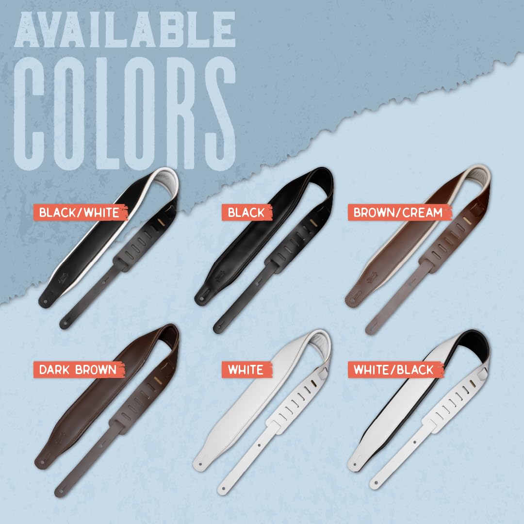 Levy's Leathers 3" Wide Leather Guitar Strap with Foam Padding and Garment Leather Backing; Black (M26PD-BLK), 37" to 51"