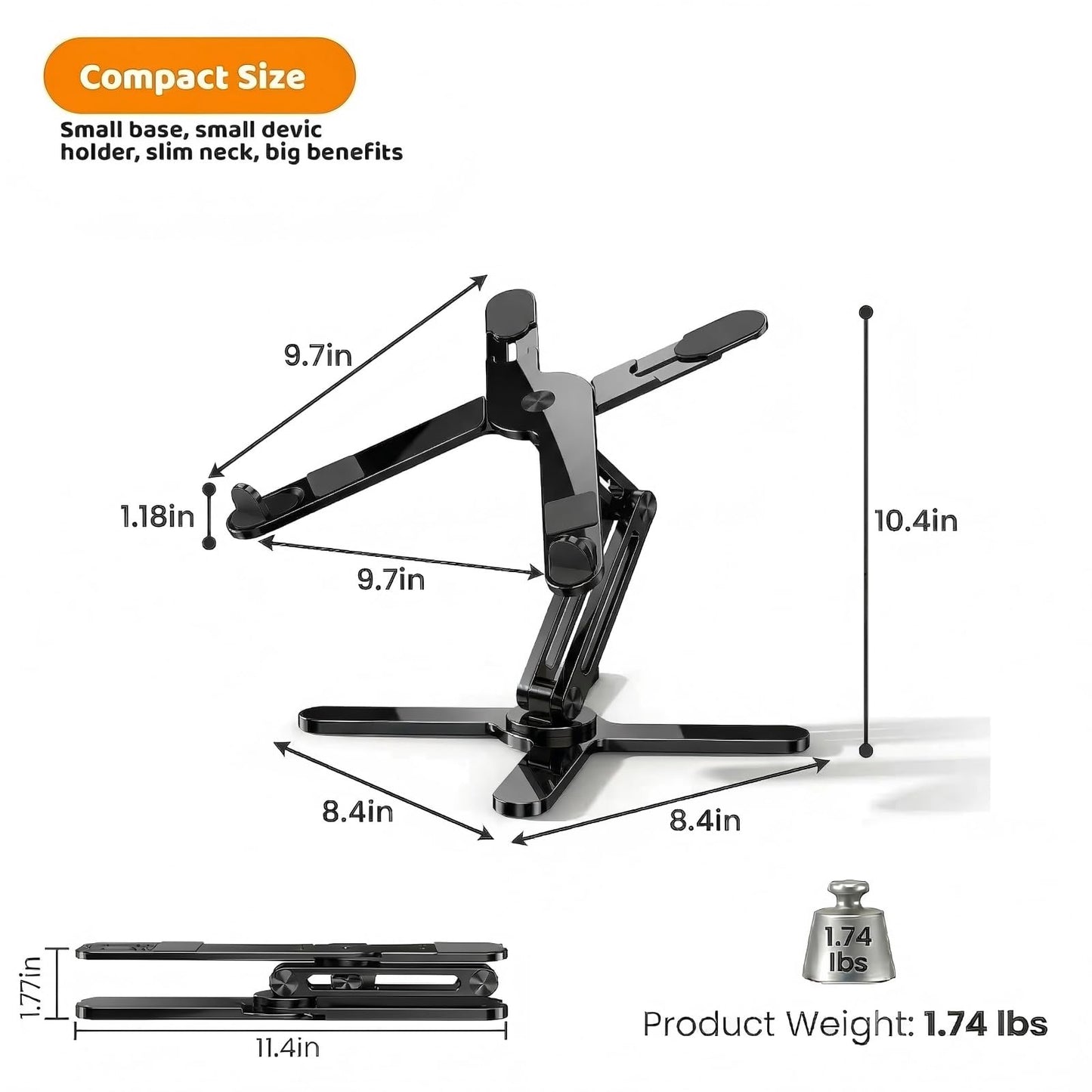 Moallia Laptop Stand with 360 Rotating Base, Computer Notebook Laptop Riser Metal Holder for Desk Collaborative Work, Fully Foldable for Easy Storage, Fits All MacBook, Laptops up to 16 inches, Black
