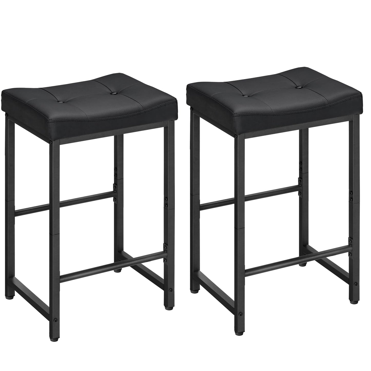 HOOBRO Bar Stools, 64.5 cm Saddle Stools with PU Upholstery, Counter Height Stools with Footrest, Kitchen Breakfast Chairs, for Dining Room, Cafe, Bar, Black BB23BY01