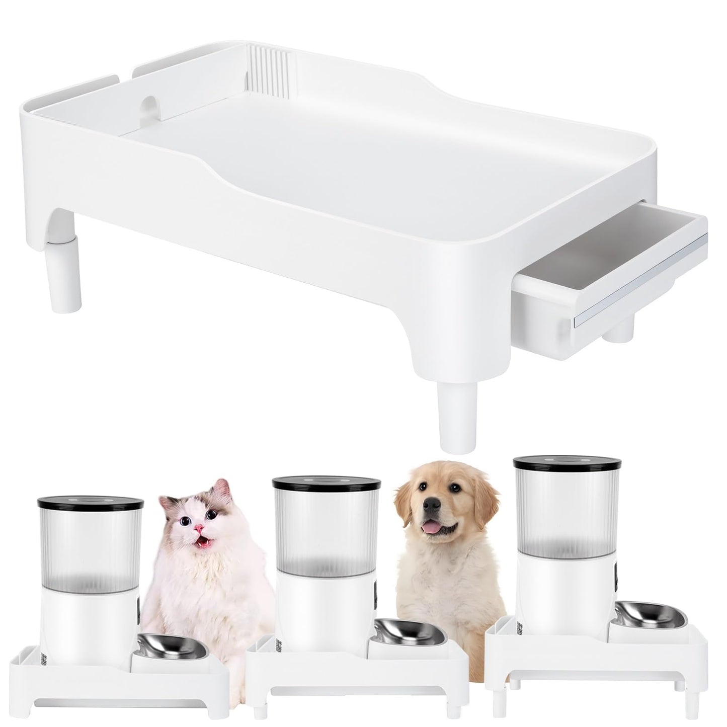 BEBOBLY Raised Cat Feeder Stand | Elevated Holder for Automatic Cat & Dog Feeders (4-6L) | Adjustable Height Pet Food Dispenser Shelf for Kitten Adult Cats Pet Supplies | Protect Pets Neck Health