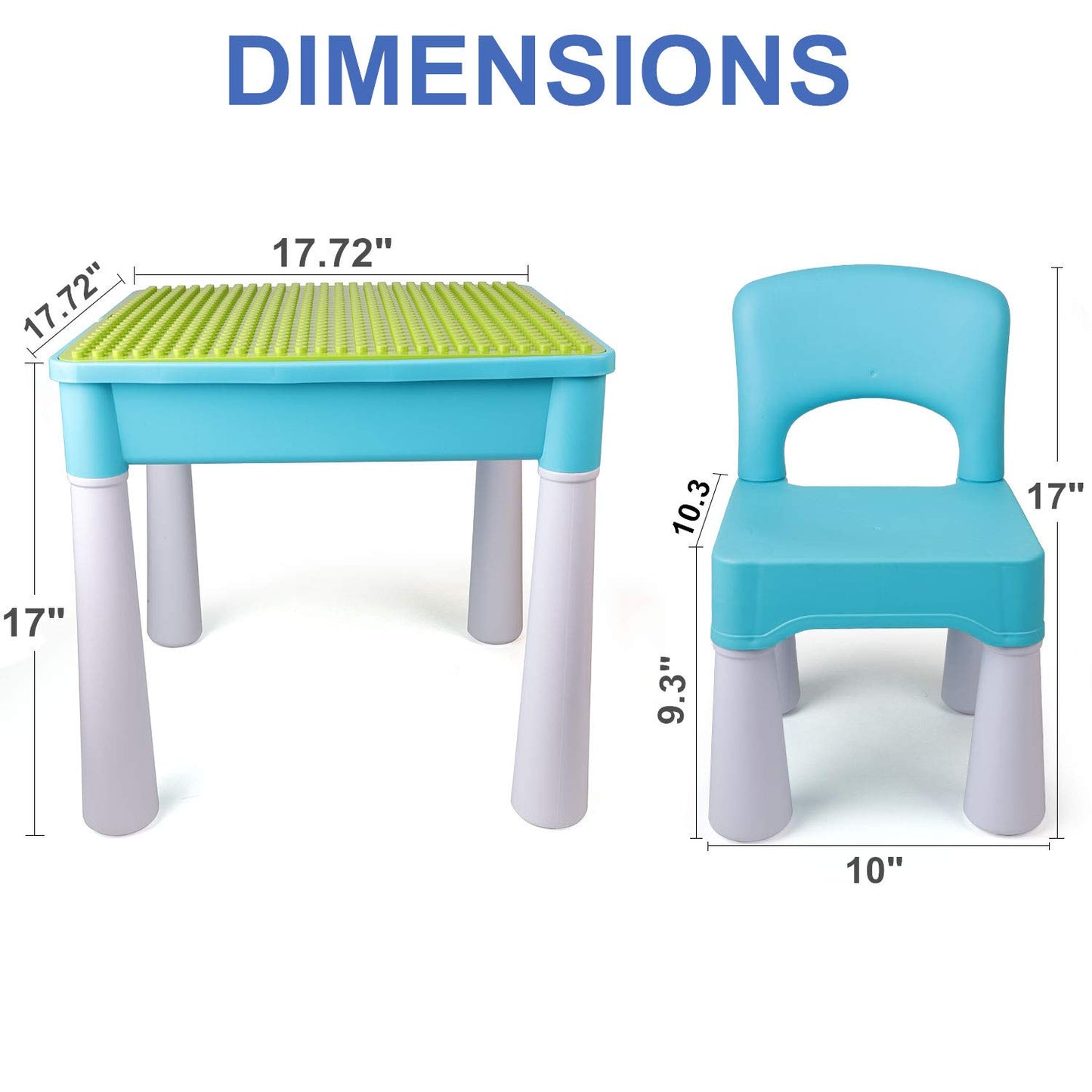 burgkidz 5-in-1 Multi Activity Play Table Set with Storage Includes 1 Chair and 128 Pieces Compatible Large Bricks Building Blocks for Kids Ages 2 and Up, Blue