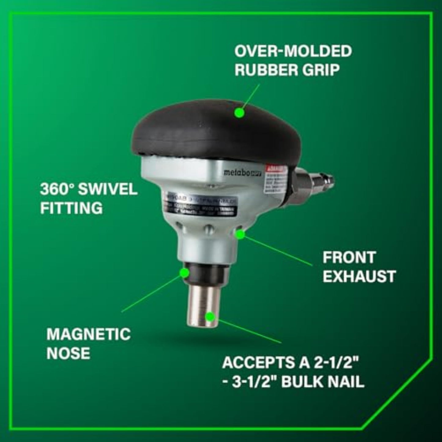 Metabo HPT Palm Nailer | Pro Preferred Brand of Pneumatic Nailers | Over-Molded Rubber Grip | 360 Degree Swivel Fitting | Magnetic Nose | Ideal for Tight Spaces | 5-Year Warranty | NH90AB
