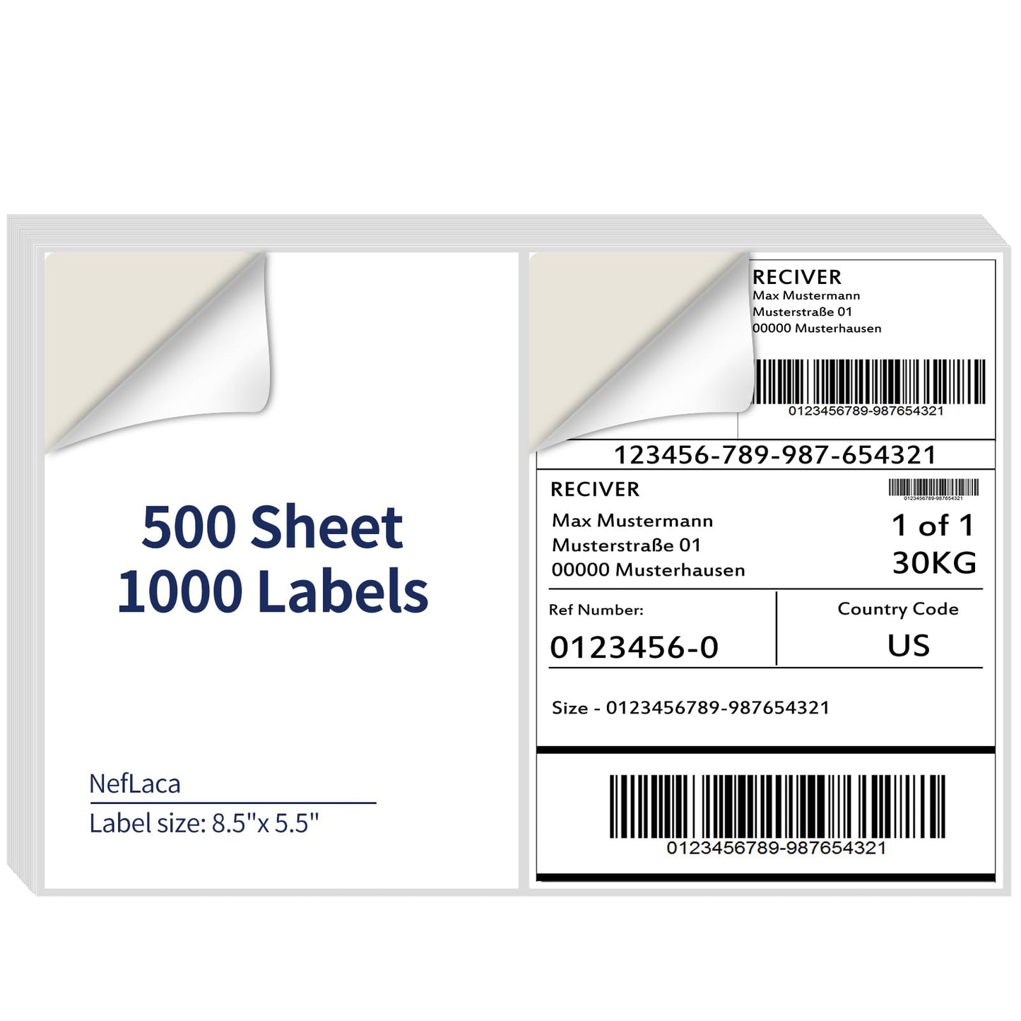 NefLaca 8.5" x 5.5" Half Sheet Shipping Lables, 500 Sheet Half Self Adhesive Shipping Label for Laser & Inkjet Printers (1000 Labels)