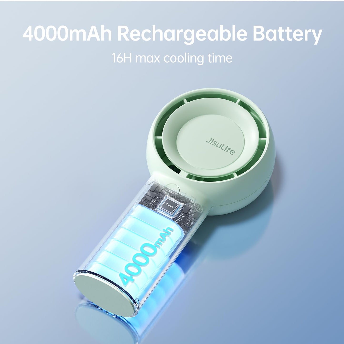 JISULIFE Handheld Turbo Fan [16H Max Cooling Time] Mini Portable Hand, 4000mAh USB Rechargeable Personal, Battery Operated Small Pocket Fan with 5 Speeds for Travel/Outdoor/Home/Office - Green