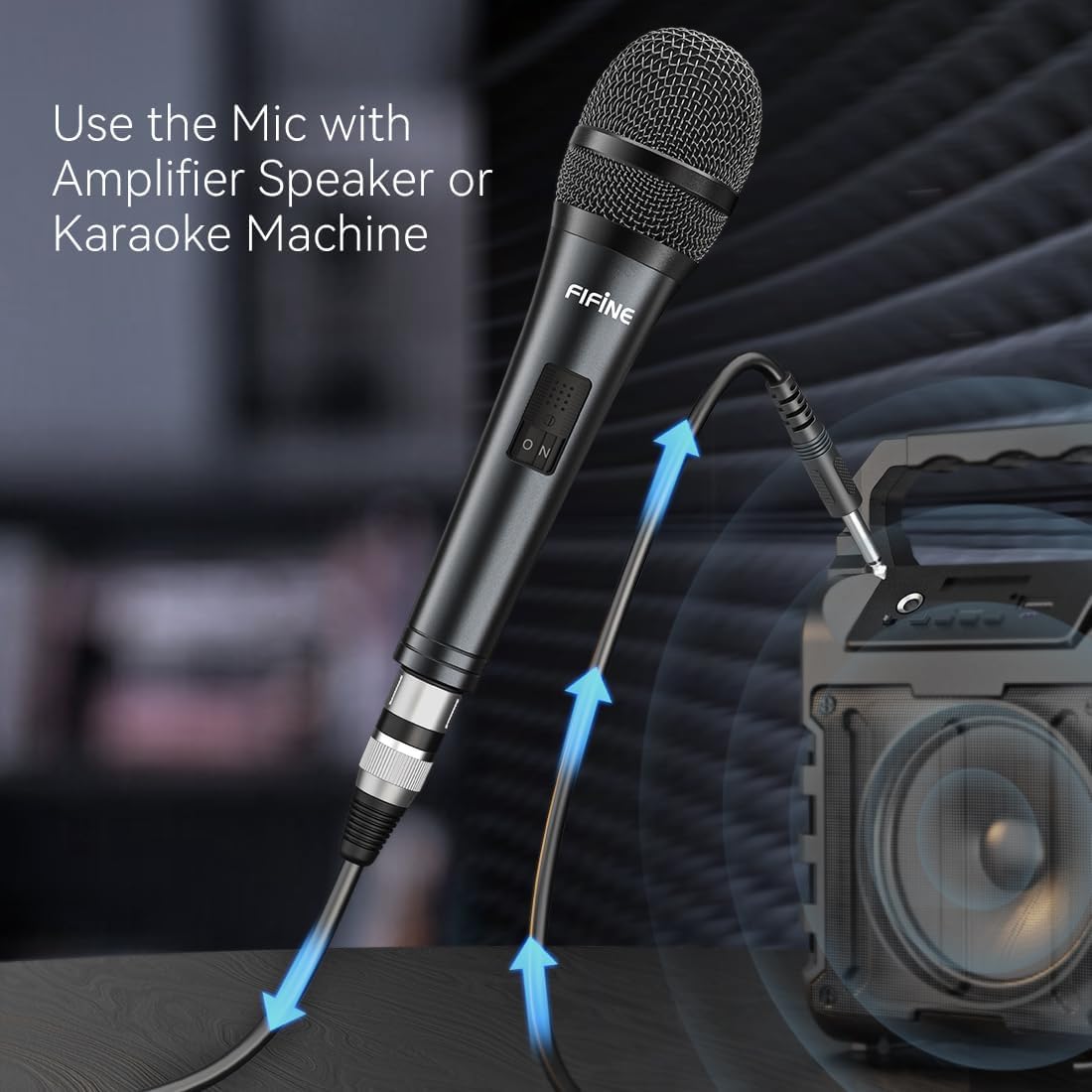 Fifine Handheld Karaoke Microphone for Singing, Wired Dynamic Mic with 4.5m Detachable XLR Cable for Vocal, Speaker with On/Off Switch, Compatible with Karaoke Machine-K6