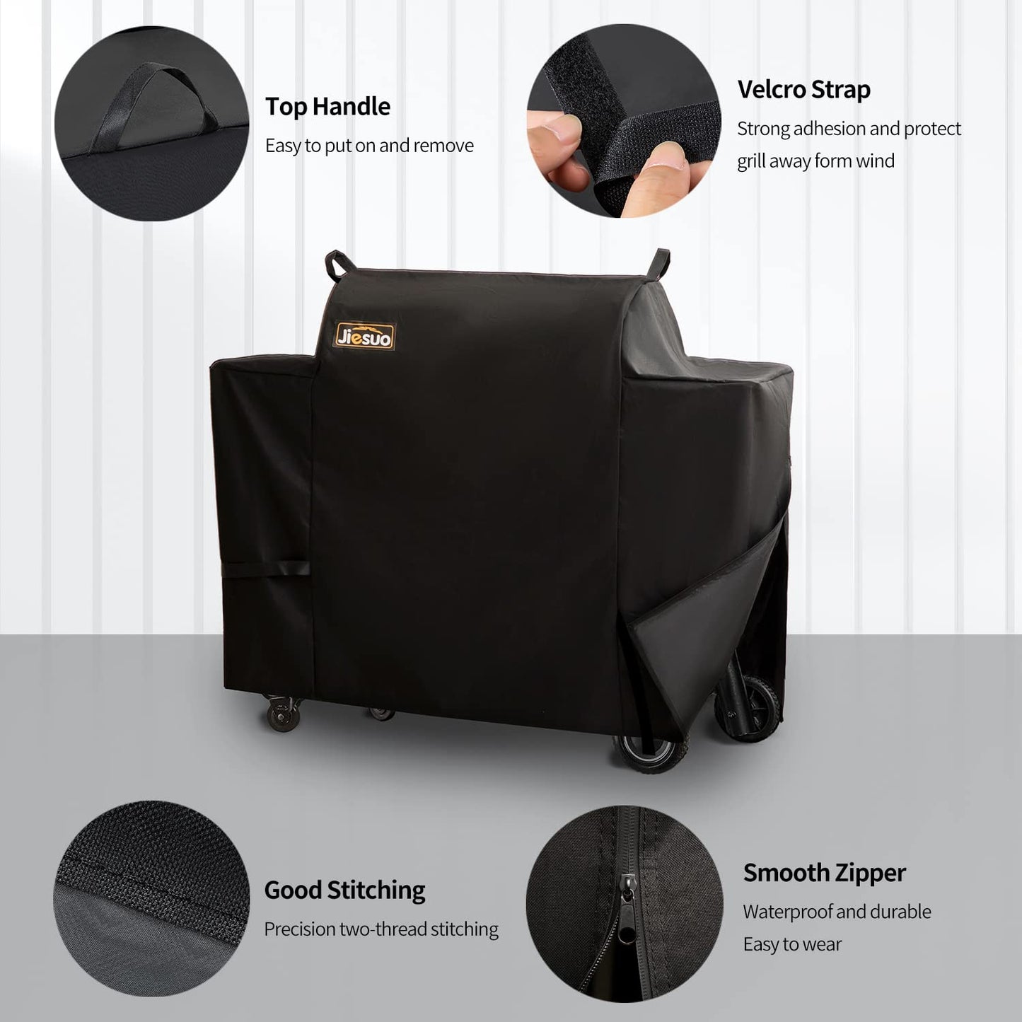 Jiesuo Grill Cover for Traeger Ironwood 885, Heavy Duty Waterproof Pellet Grill and Smoker Cover, Special Zipper Design