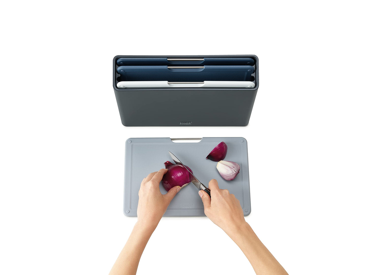 Joseph Joseph Folio 4 Piece Colour Coded Cutting Board Set with Slim Storage Case Regular Graphite