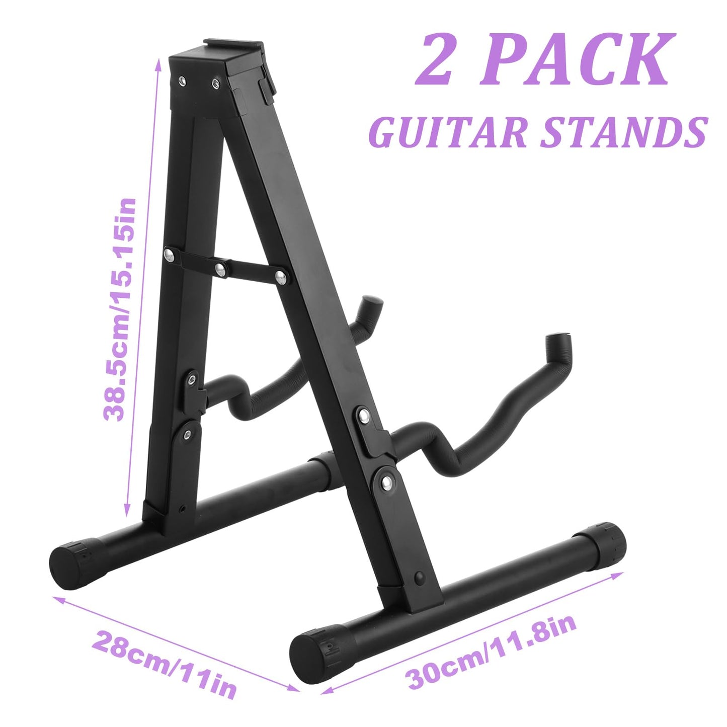 Acrux7 2 Pack Guitar Stand Metal Floor Guitar Stands Foldable Folding A Frame Guitars Stands Universal Fits Any Guitars, Acoustic, Classical, Bass (Black)