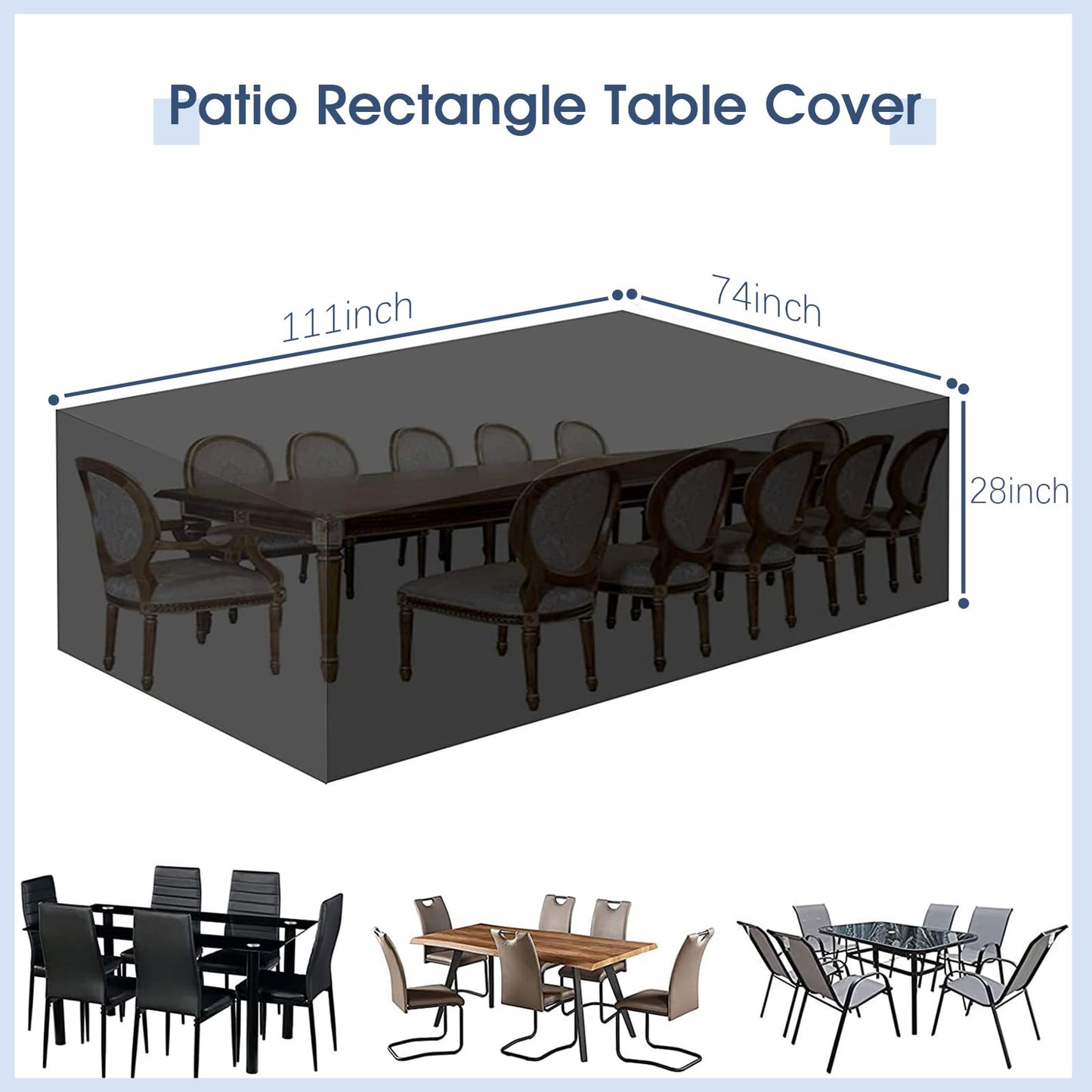 KALINCO Patio Furniture Covers, Waterproof Patio Table Cover, 600D Heavy Duty Outdoor Furniture Cover, Outdoor Sectional Sofa Set Covers (111" L x 74" W x 28" H)