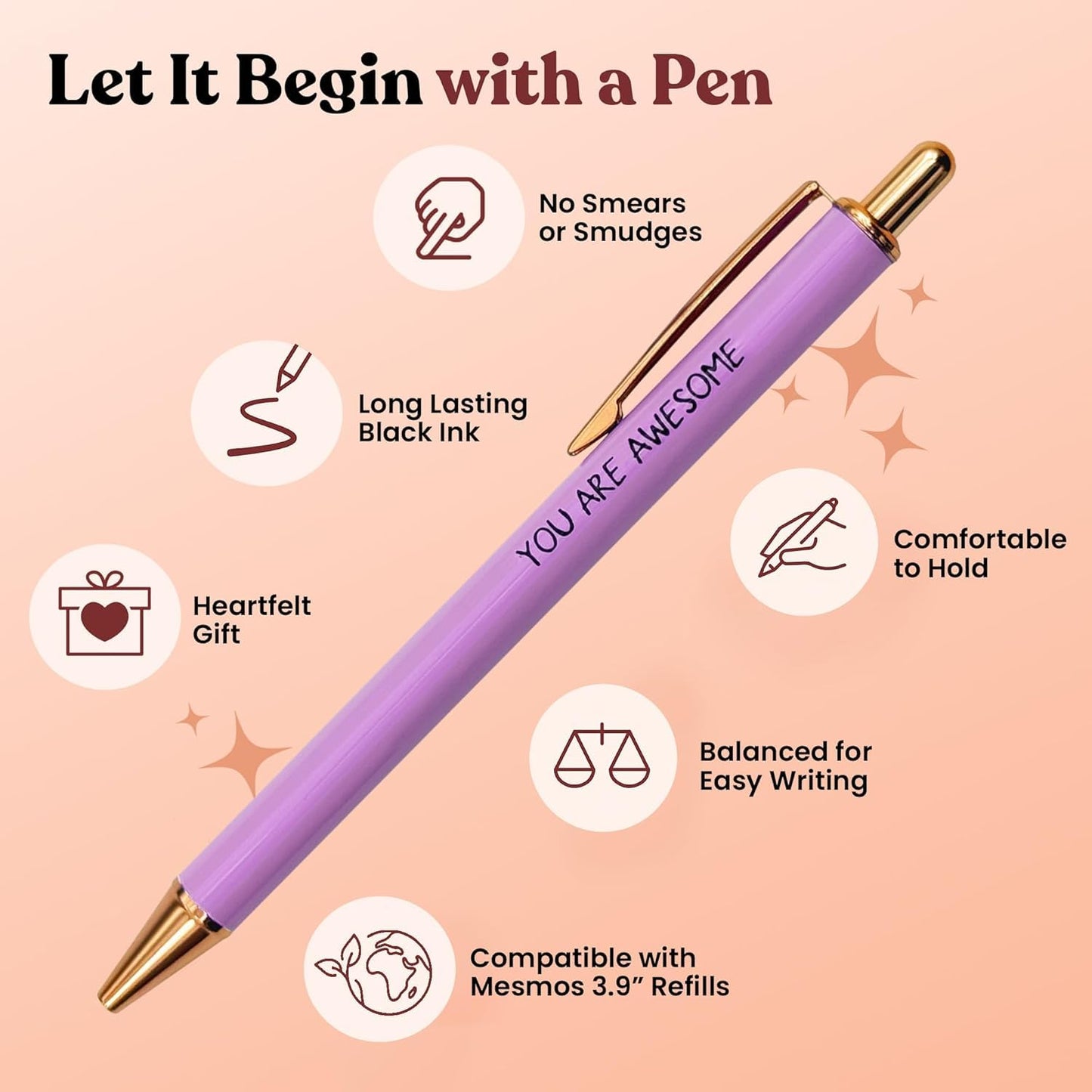 MESMOS 6pk German-Made Ink Fancy Pen Set for Women, Teacher Appreciation Gift Ideas for Women, Best Teacher Gifts Supplies, Refillable Nice Cute Pens, Boss Lady, Office Coworkers, Metal Ballpoint Pens