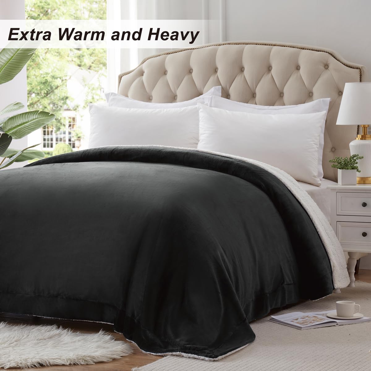 KAWAHOME Sherpa Fleece Blanket King Size Super Soft Extra Warm Thick Winter 500GSM Heavy Blankets for Couch Sofa Bed, 108" X 90"(274cmX 229cm,Dark Grey)