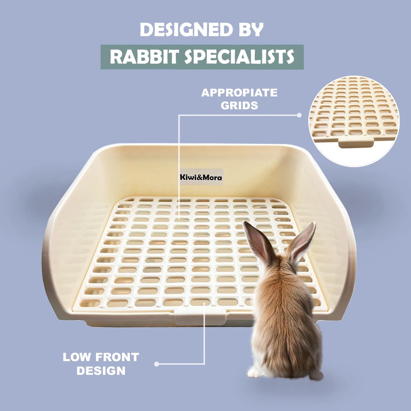Kiwi & Mora Rabbit Litter Box - Extra Large Bunny Litter Box, Easy to Clean and Disassemble, Prevents Odors and Stains. Training Toilet Pan for Guinea Pig, Hamster, Kitty, Ferret, Galesaur,Chinchilla
