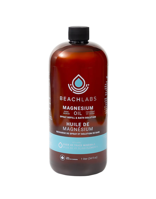 Beach Labs Magnesium Oil 1L Refill Bottle & Bath/Foot Soak. 100% Made in Canada. Ocean Sourced Magnesium oil for Feet and Body. Pure Concentrated Seawater With Synergistic Trace Minerals for Wellness. Refill 1L
