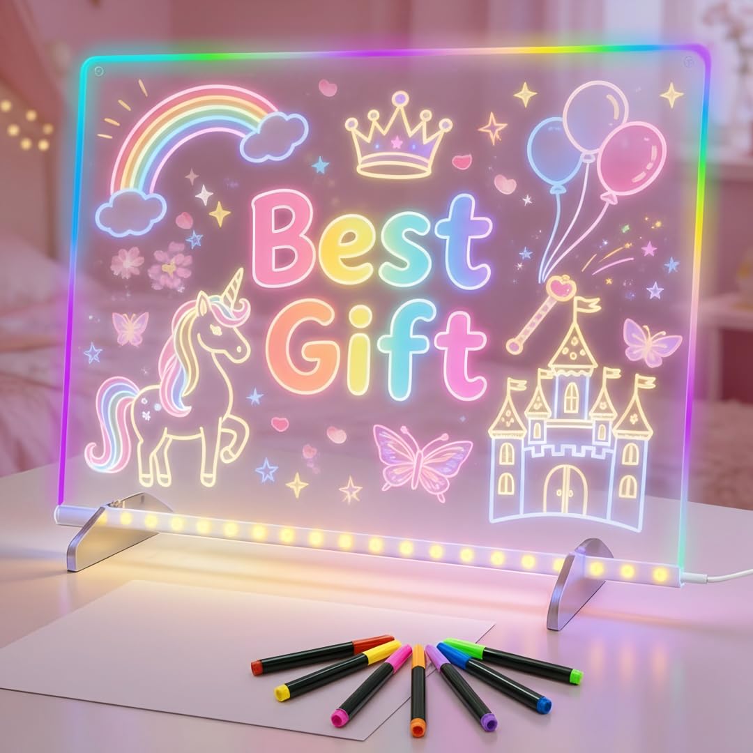 LED Drawing Board, Easter Gifts for Kids, 17" Light Up Reusable Glow in The Dark Drawing Tablet with 7 Colors, Erasable & No Mess Art Toy for Ages 3-12+, Best Birthday Gift for Girls Boys (2026 New)