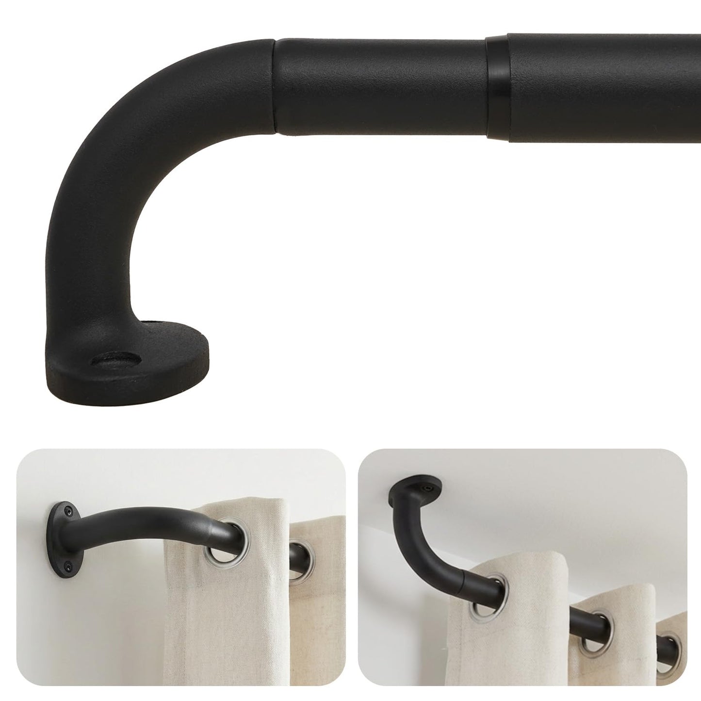 ASULUPHY Blackout Curtain Rod 32-90 In, Wrap Around Window Curtain Rods, 1 Inch Diameter Adjustable Door Curtain Rod, Long Curtain Rod with Brackets, Heavy Duty Drapery Rod for Bedroom