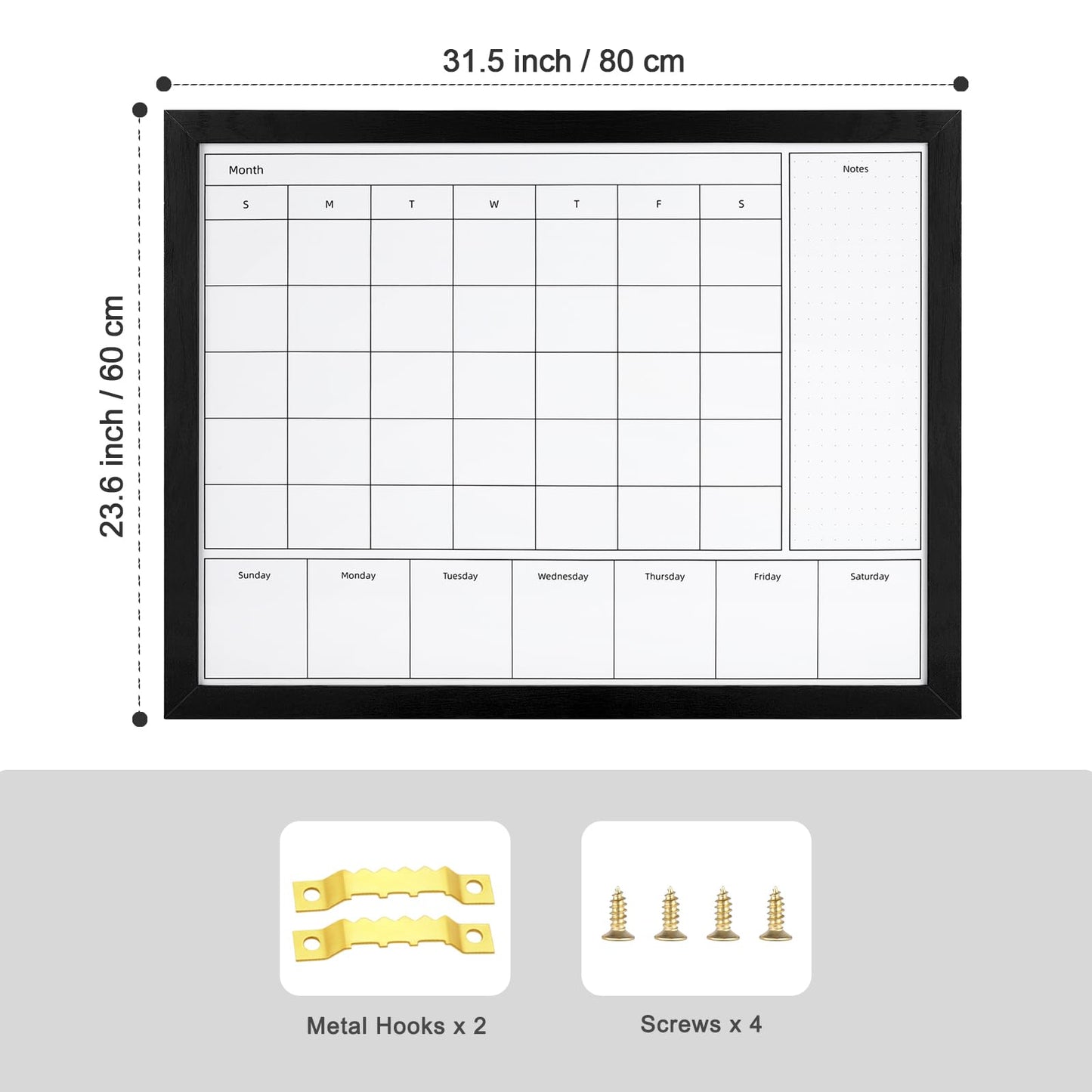 Aitakatta 3-in-1 Dry Erase Calendar for Wall, Magnetic Monthly & Weekly Calendar Whiteboard, Dry Erase Board for Wall with Black Wood Frame, Hanging White Board Calendar for Decor/Memo(YL+ZL-BK,6080)