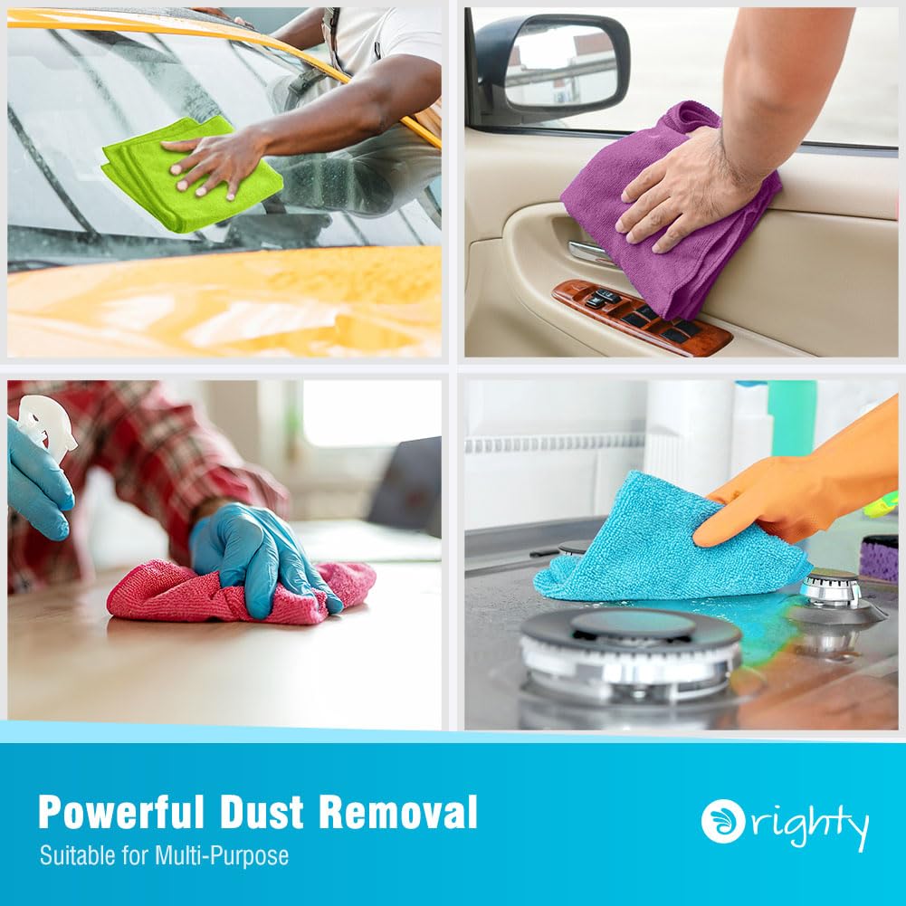 Orighty Microfiber Cleaning Cloths, Pack of 120, Highly Absorbent Cleaning Supplies, Lint Free Cloths for Multiple-use, Powerful Dust Removal Cleaning Rags for House, Kitchen, Car Care(12x12 inch)