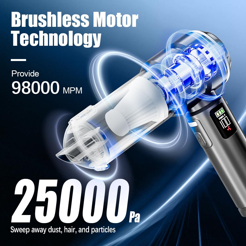 Handheld Vacuum Cordless, 25KPA Powerful Rechargeable Portable Car Vacuum Cleaner Mini Car Cleaner for Pet Hair, Car, Home, Office, Kitchen