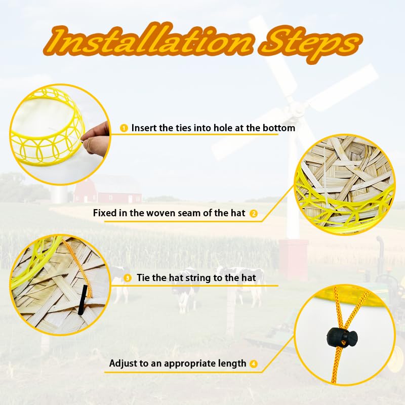 8Pcs Traditional Asian Rice Bamboo Straw Hats 17" Chinese-Vietnamese Style Unisex Outdoor Sun Hats Yellow