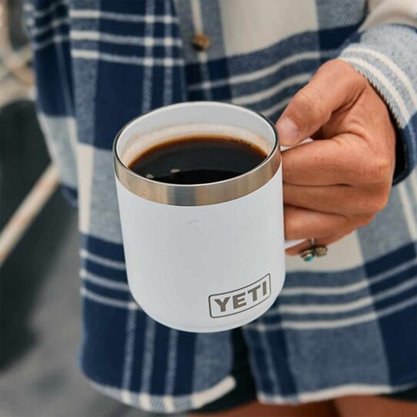 YETI Rambler 10 oz Ceramic Lined Stackable Mug, Vacuum Insulated, Stainless Steel with MagSlider Lid, White