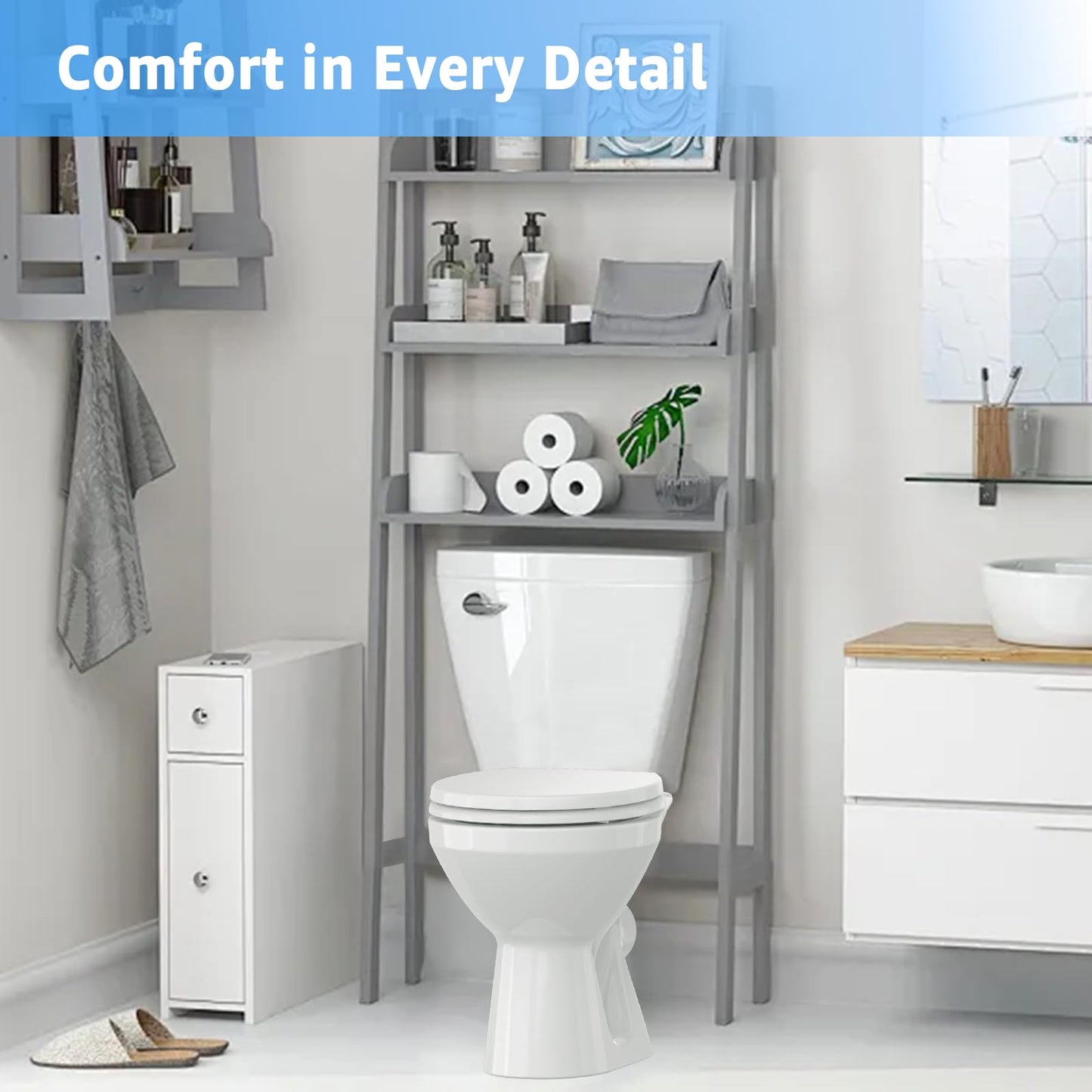 Toilet Seat Round 16.5 Inch & Quick Release - Quick Connect, Standard Toilet Lid Soft Close, PP Material Safe & Easy Clean and Install, Sturdy Accessories Never Loosen, White Plastic