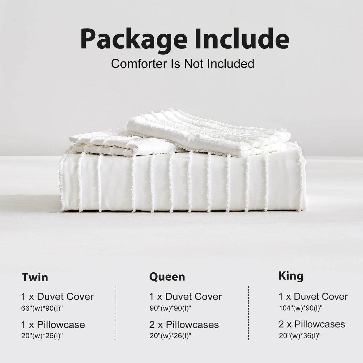 WARMDERN White Boho Duvet Cover Set King Size, Striped Textured Duvet Cover Tufted Bedding Set, 3 Pcs Ultra Soft Washed Microfiber Duvet Cover with Zipper Closure (King, White)