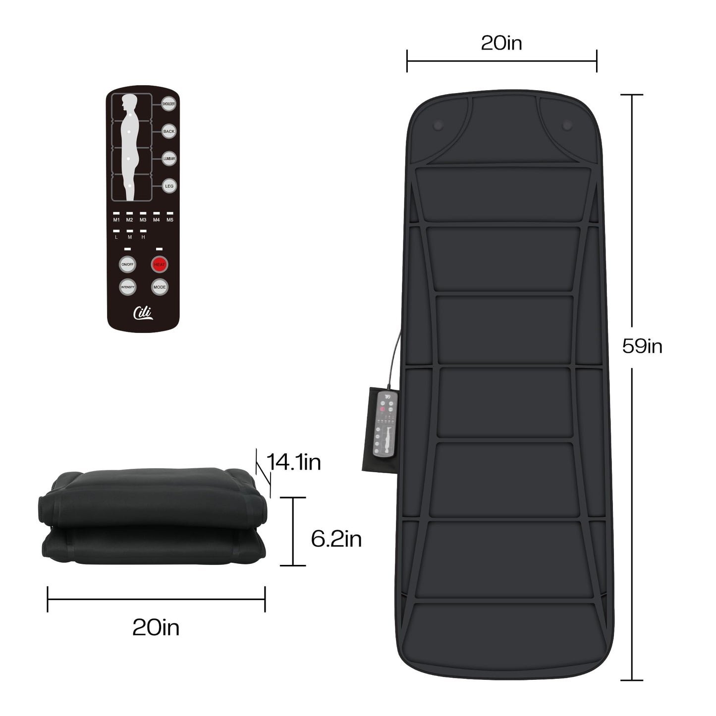 CILI Full Body Massage Mat, Back Massager Chair Pad,10 Vibration Motors & 5 Massage Modes for Recliner, Sofa, Bed,Massage Mattress Pad for Back, with Auto Shut Off, Gifts for Men,Women