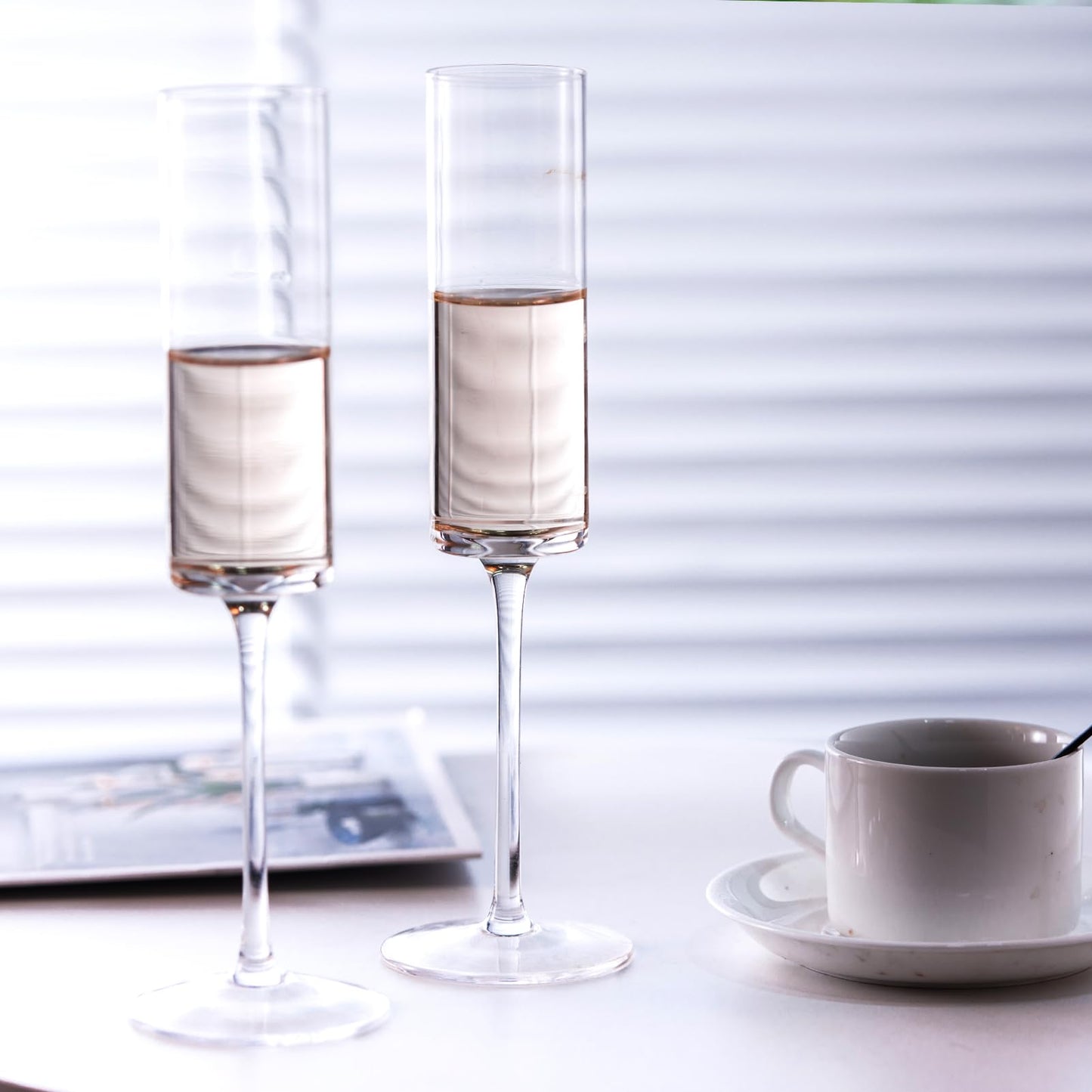BACLIFE Crystal Champagne Flutes Set of 6 - Hand Blown Champagne Glasses with Long Stem - Elegant Sparkling Wine Stemware - Unique Gift for Birthday,Wedding, Mother’s Day - 6.5 oz, Clear