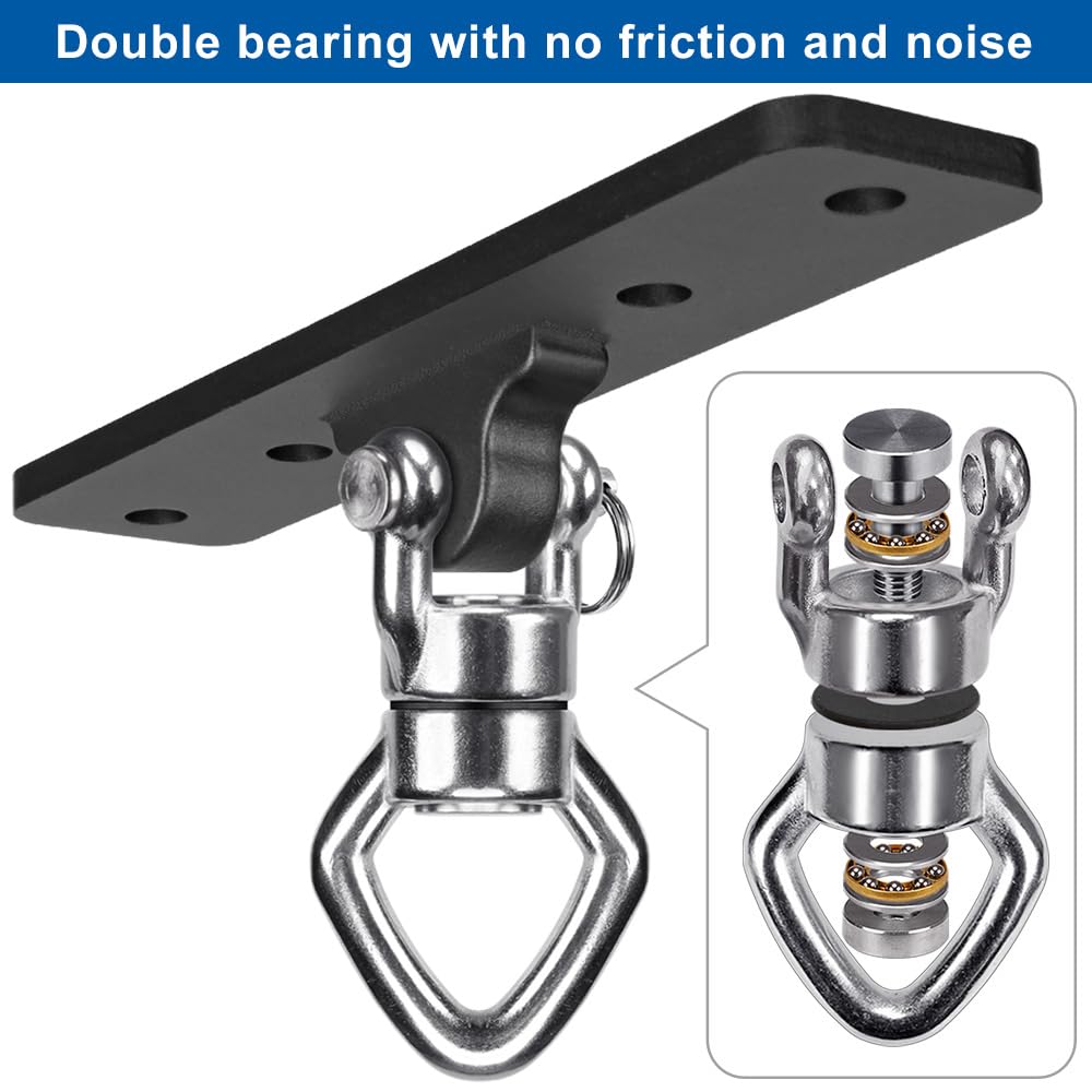 BeneLabel - Swing Ceiling Bracket with Bearing, 900 lbs Capacity, Heavy Bag Hanger, Stainless Steel Hanging Chair Bracket, 360° Swing Hardware for Silks