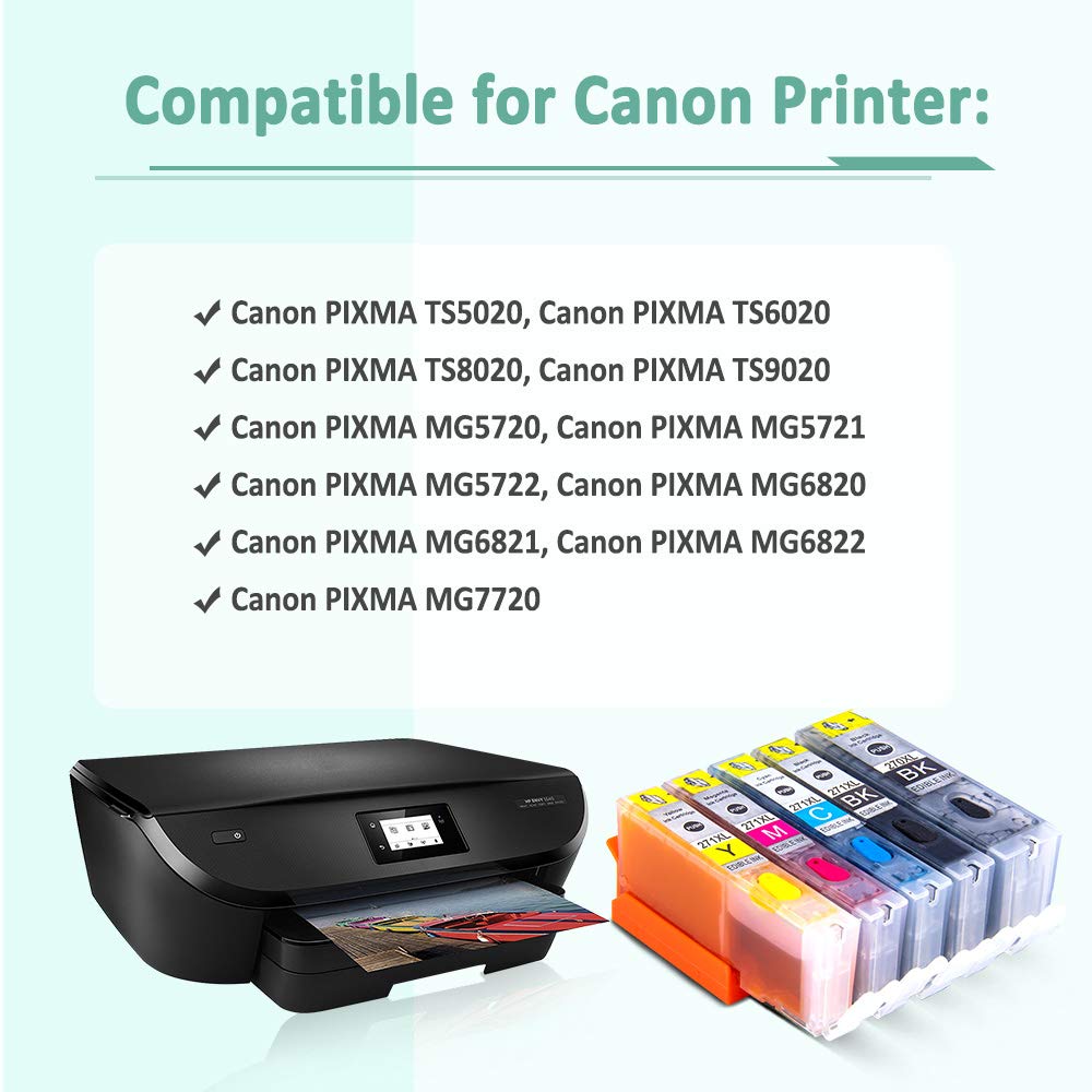 Topcolor 5 Pack Compatible Edible Ink Cartridges Replacement for PGI-270 CLI-271 Ink Cartridge Work for PIXMA TS5020 TS6020 TS8020 MG6820 MG6821 MG5720 MG5721 Printer (PGBK/Black/Cyan/Magenta/Yellow)