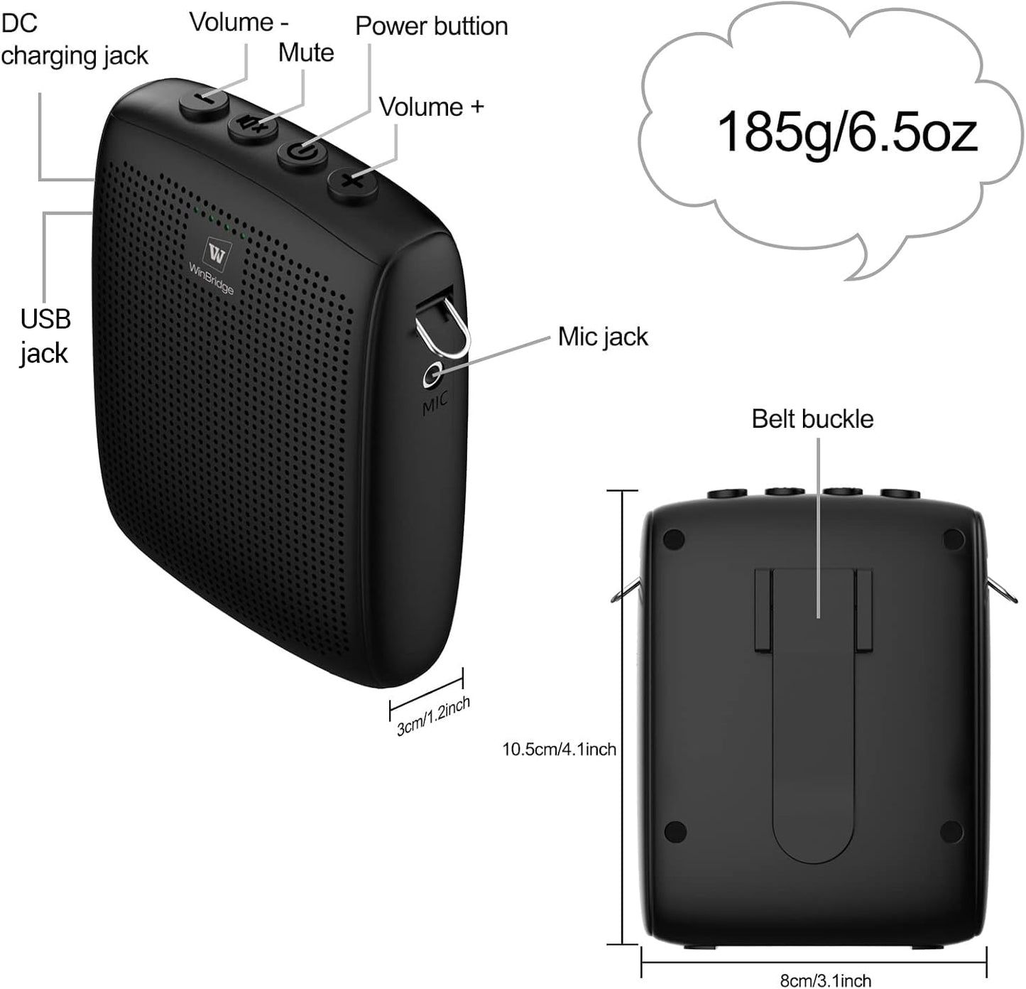 WinBridge Bluetooth Voice Amplifier for Teachers, Wireless Voice Amplifier with Bluetooth Headset Microphone, Portable Megaphone Speaker Headset System, Teacher Must Haves 15W WB002