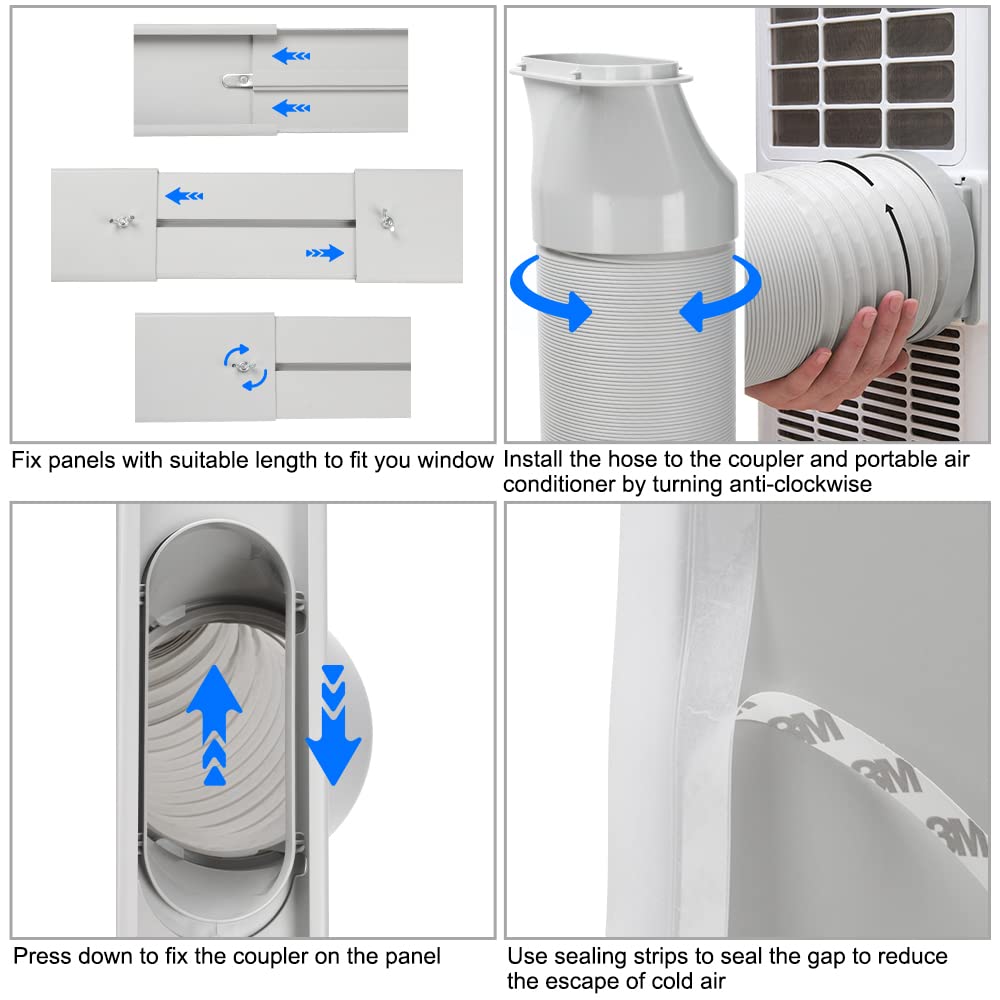 Portable Air Conditioner Window Door Kit with Exhaust Hose, Adjustable Window Seal for AC Unit, Sliding AC Vent Kit for Horizontal or Vertical Windows, AC Window Kit with 5.9" Diameter 59" Length Hose