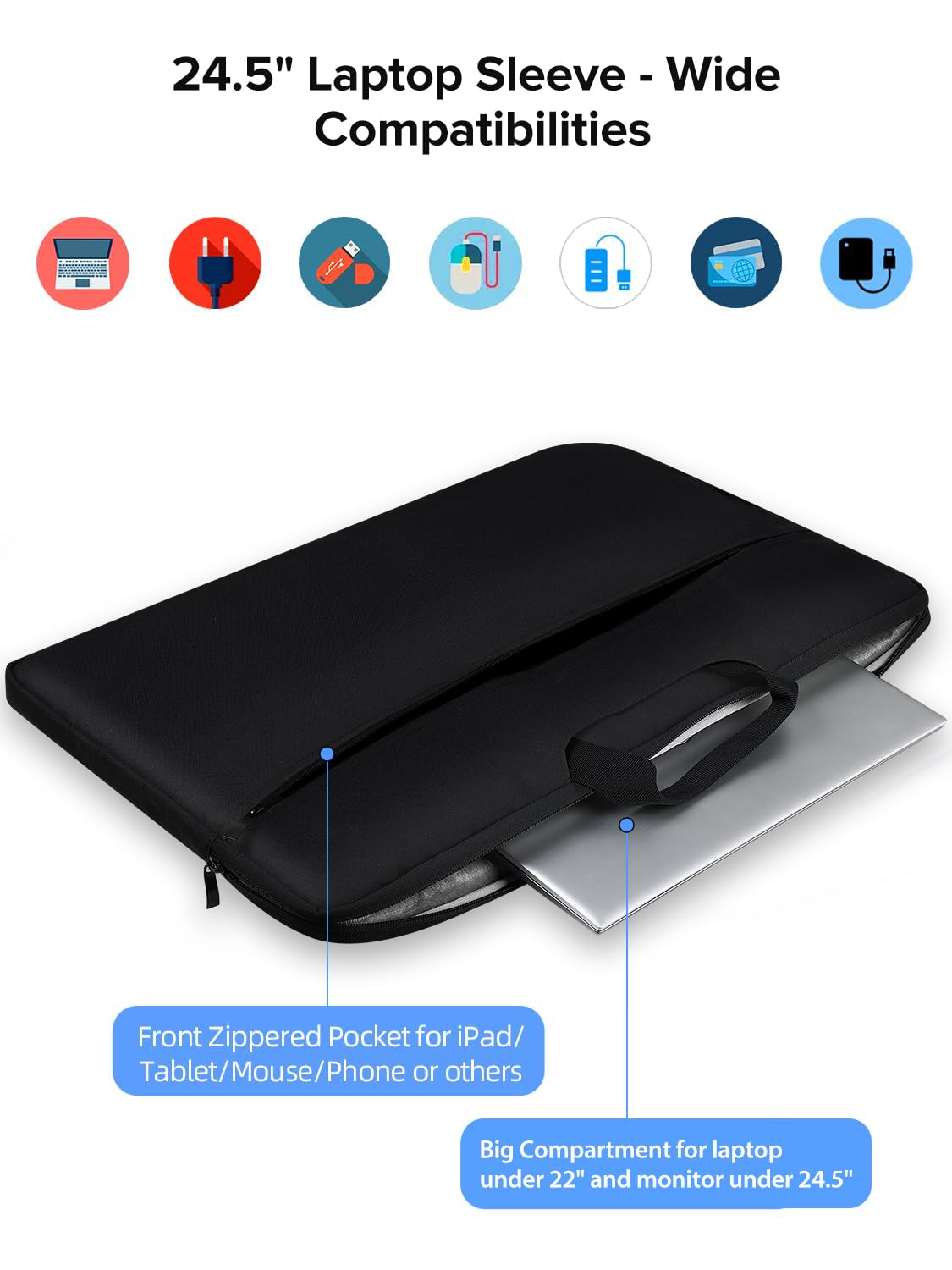 UPERFECT Laptop Sleeve 24-inch for Laptop/Portable Monitor/Notebook/Tablet with Large Capacity Side Pockets & Durable Handle-Waterproof/Shockproof-Padded Compartments-Zippered Accessory Storage