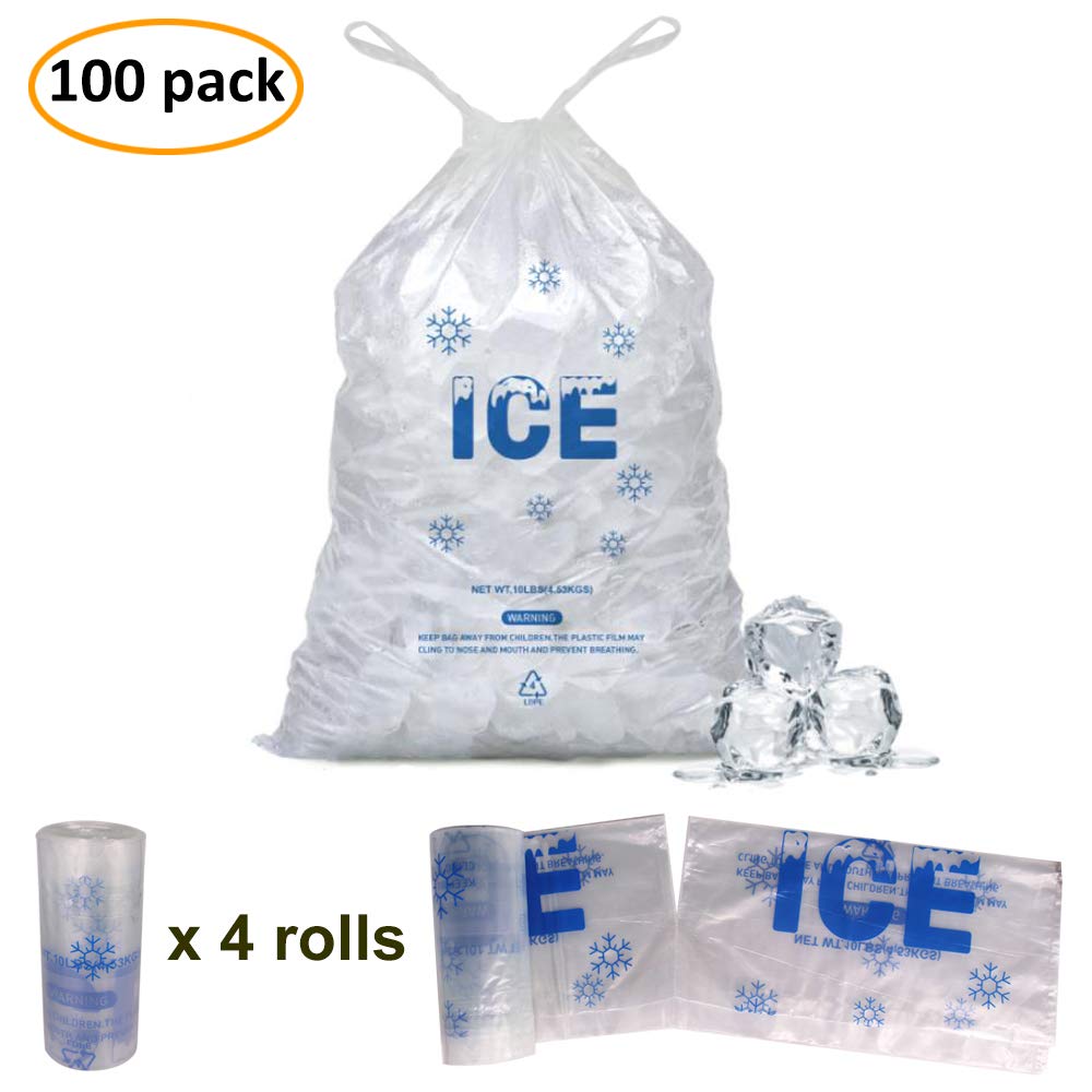 Belinlen 100 Pack 10 lb. Drawstring Ice Bags 12 x 21 Inch Heavy-Duty Plastic With Draw String (2mil Thickness)