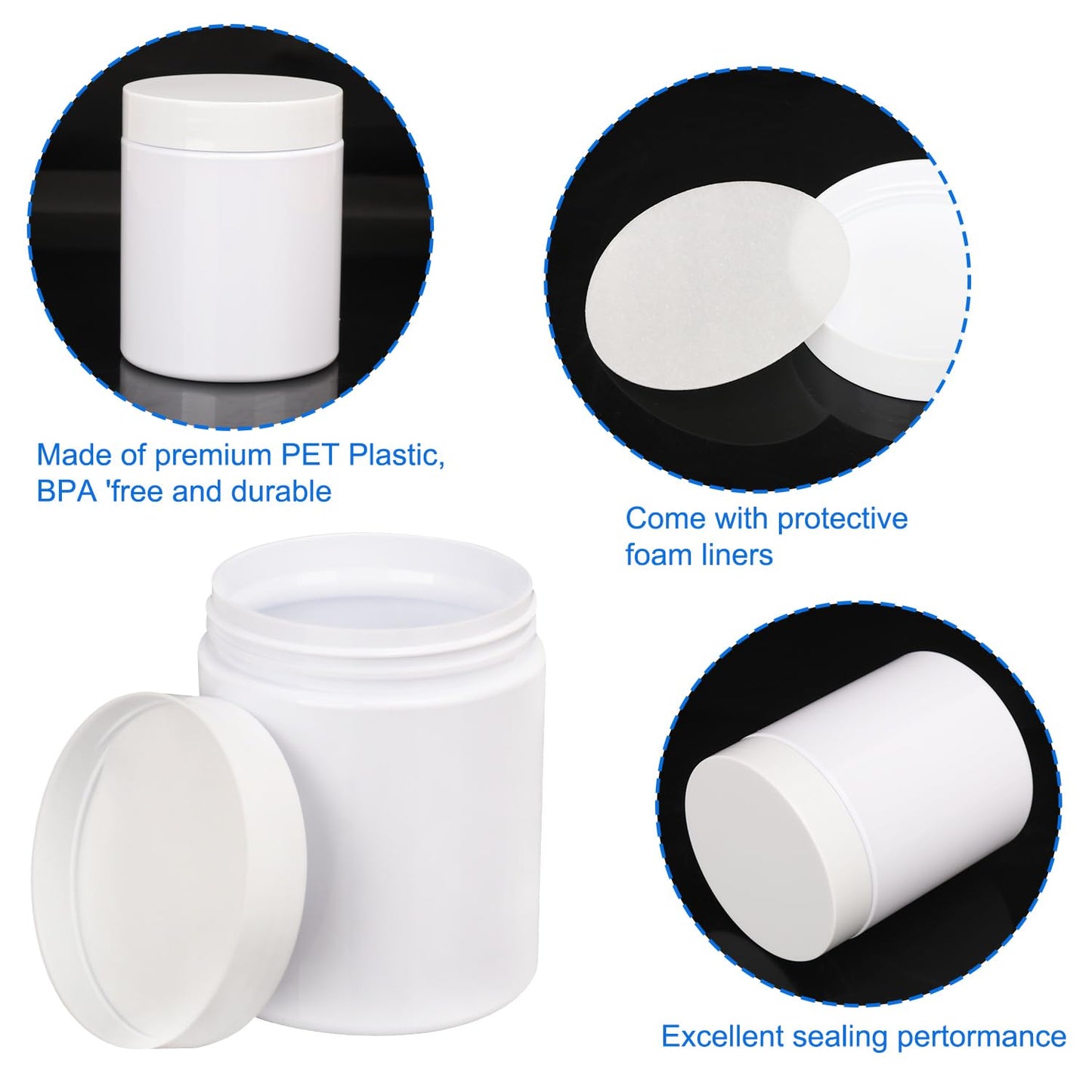 48 Packs 8.8oz (250 ml) Plastic White Jars with Lids, Cosmetic Containers jars with Wide-Mouth for slime, beads, rhinestones, sequins Cosmetics, Lotion, Cream, Ointments and More by KUKLIPJIM.