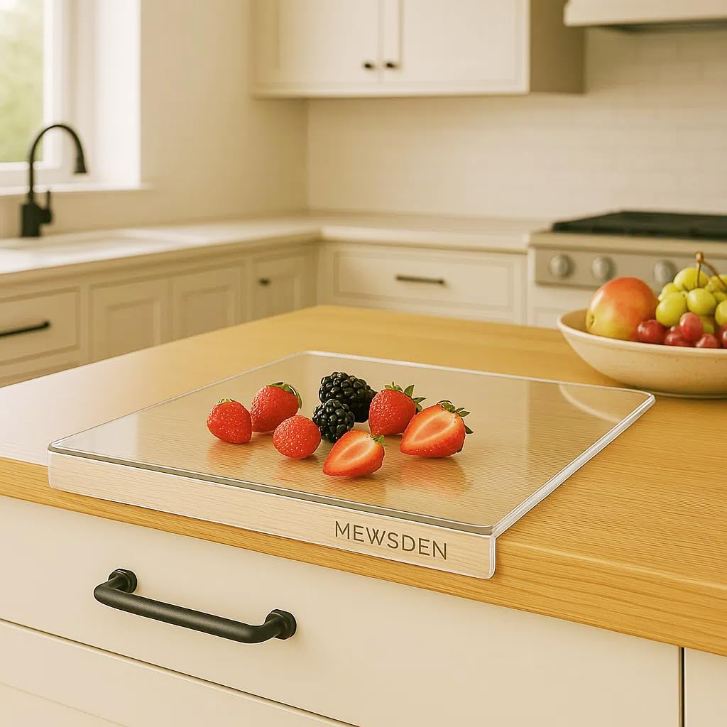 Acrylic Cutting Boards for Kitchen Countertop - Clear Cutting Boards with Counter Lip Non-Slip Cutting Board Counter Protector, Aesthetic Kitchen Decor, Great for Fruit, Bread, Veggies 16.1"x12.5"