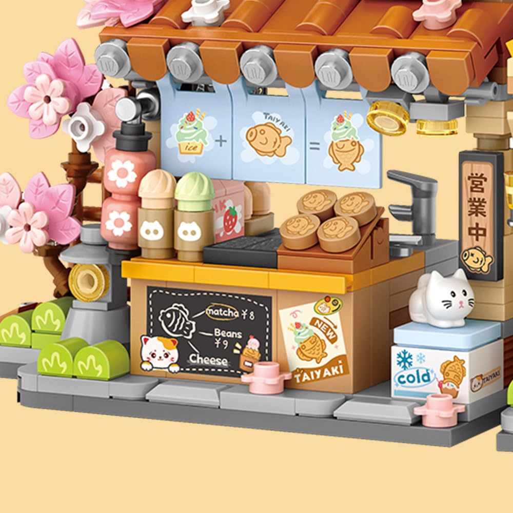 Lucky Cat Building Set,Openable Taiyaki Shop 923PCS Mini Brick Building Toy for Boys Girls Age 8+